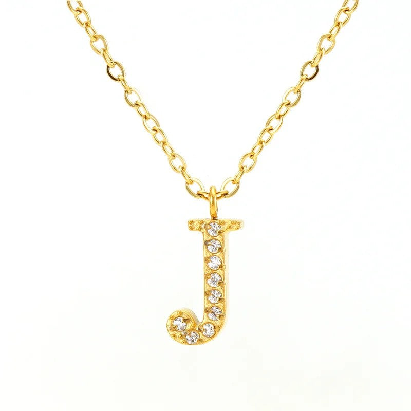Crystal Pave Block Initial Necklace