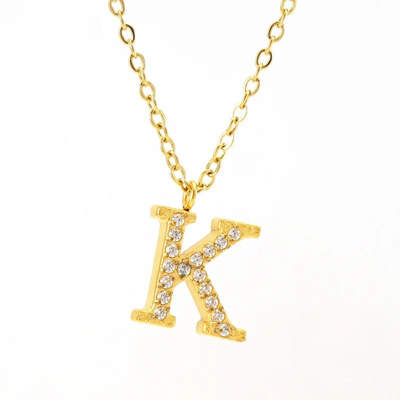 Crystal Pave Block Initial Necklace