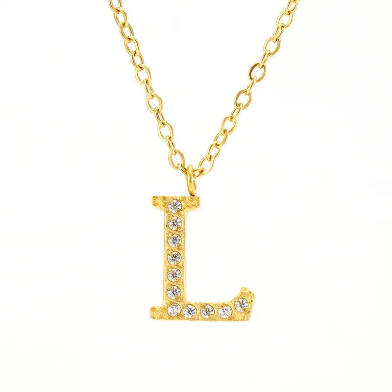 Crystal Pave Block Initial Necklace