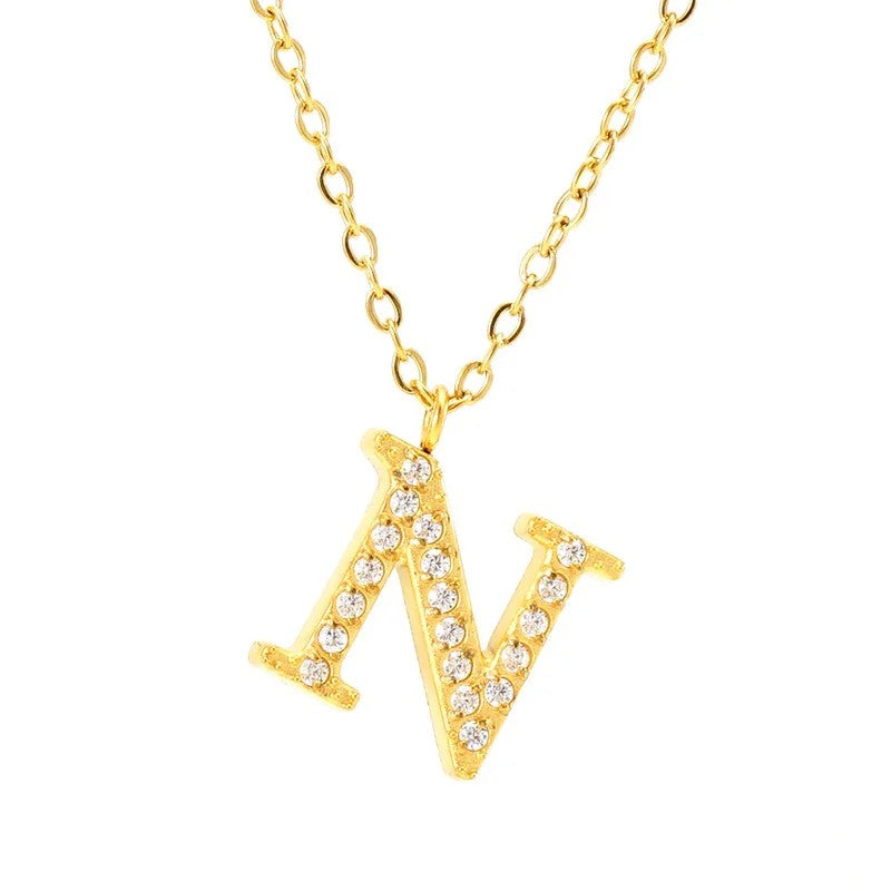 Crystal Pave Block Initial Necklace