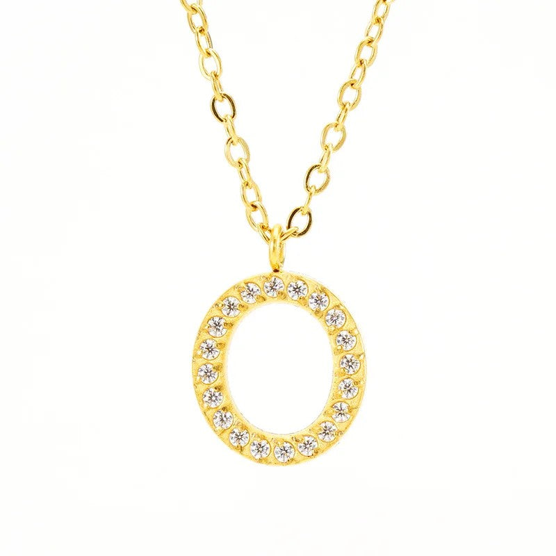 Crystal Pave Block Initial Necklace