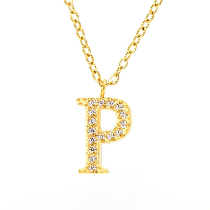 Crystal Pave Block Initial Necklace