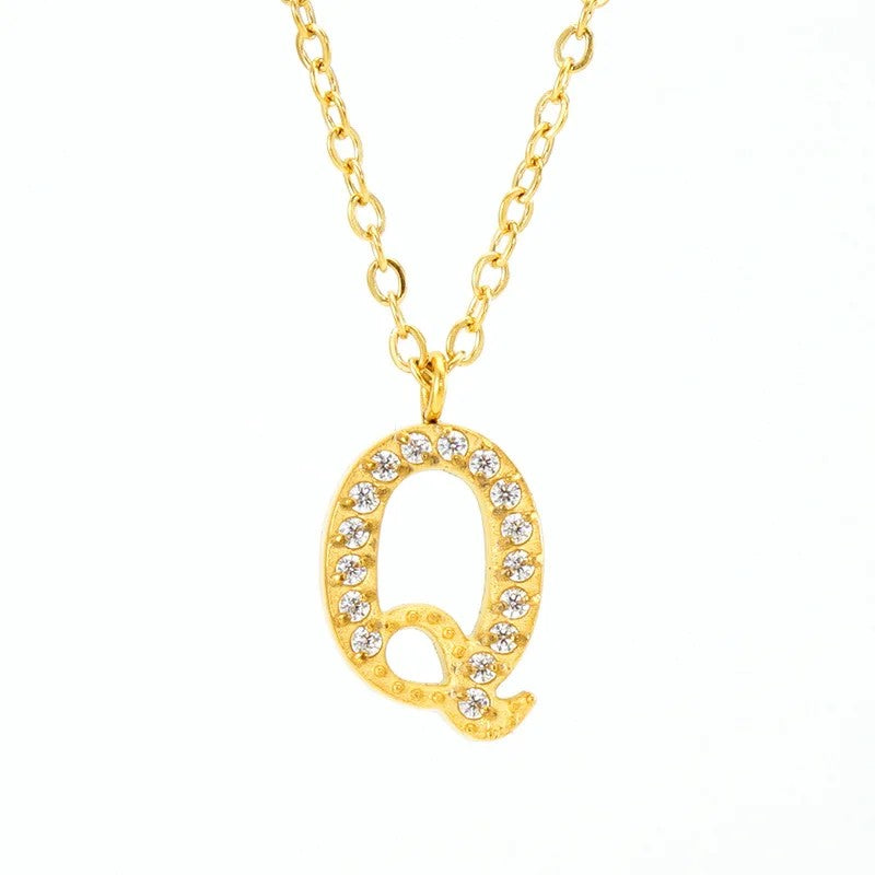 Crystal Pave Block Initial Necklace
