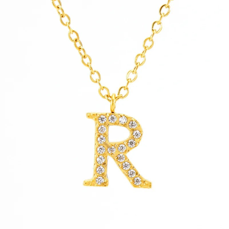 Crystal Pave Block Initial Necklace