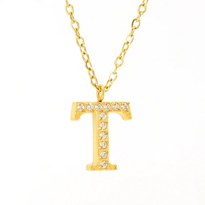 Crystal Pave Block Initial Necklace