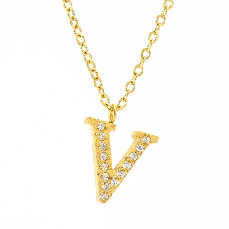 Crystal Pave Block Initial Necklace