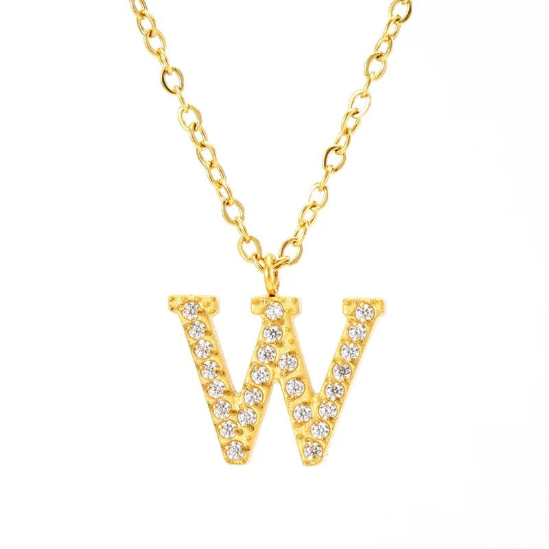 Crystal Pave Block Initial Necklace