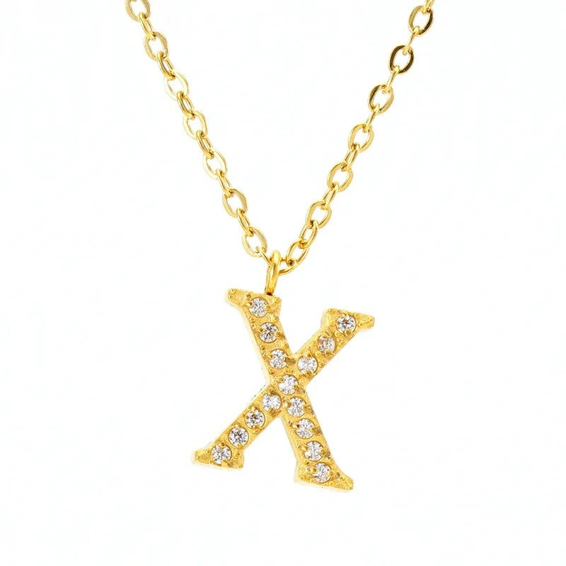 Crystal Pave Block Initial Necklace