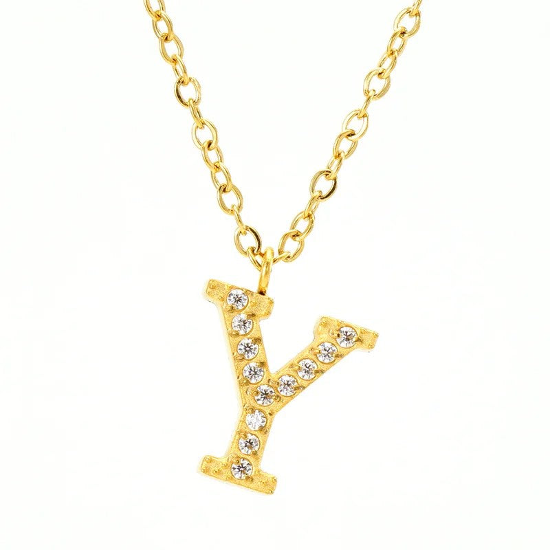 Crystal Pave Block Initial Necklace