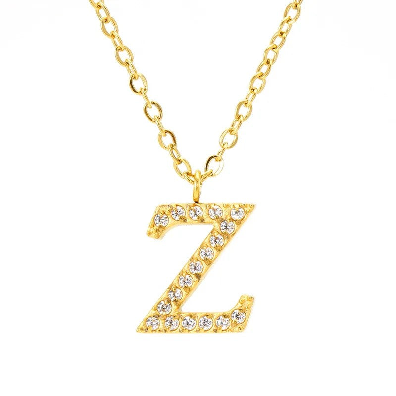 Crystal Pave Block Initial Necklace
