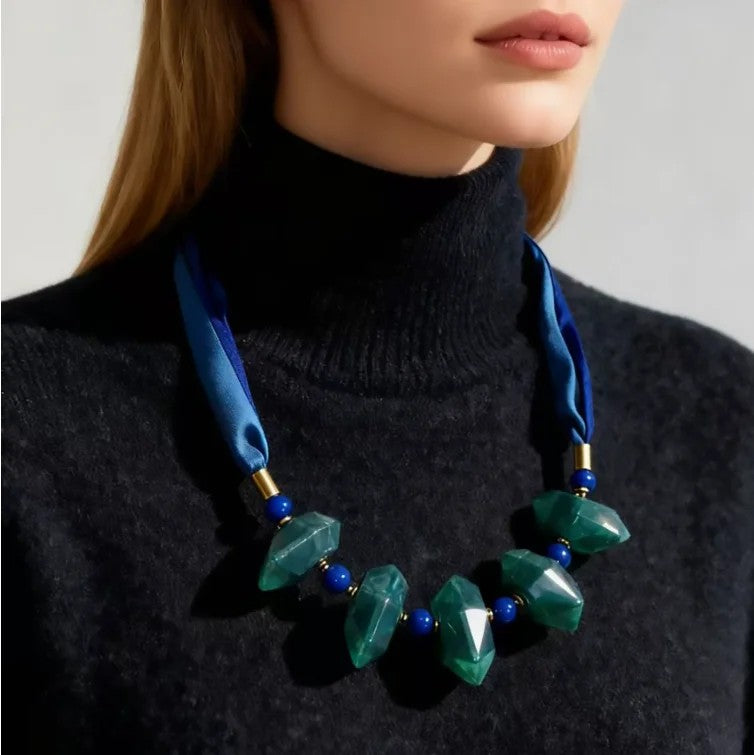 Teal Geometric Statement Necklace