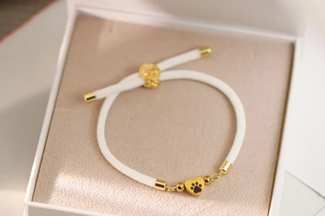 Paw Print Heart Charm Bracelet