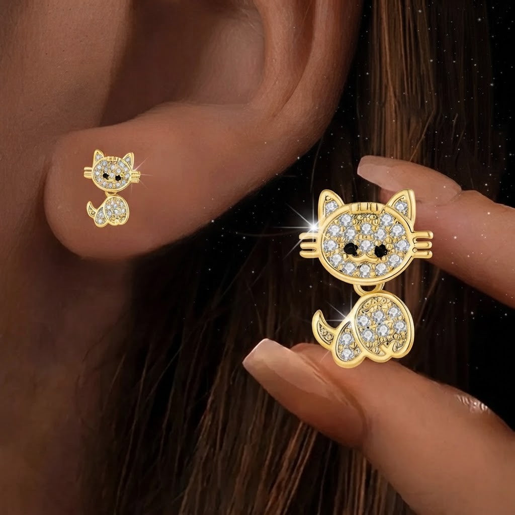 Crystal Pave Cat Dangle Earrings