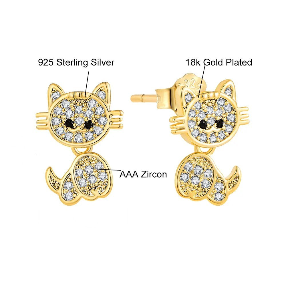 Crystal Pave Cat Dangle Earrings