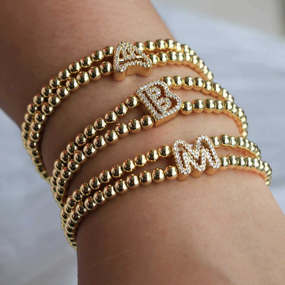 Crystal Initial Double Bead Bracelet