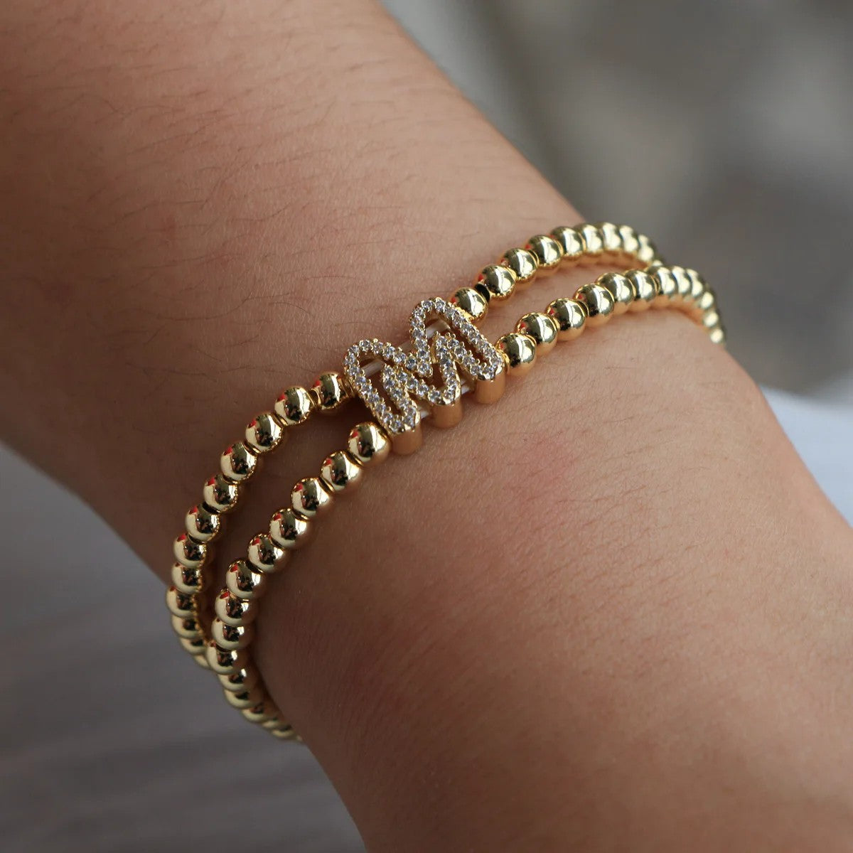 Crystal Initial Double Bead Bracelet