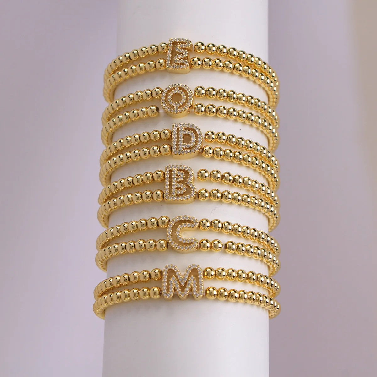 Crystal Initial Double Bead Bracelet