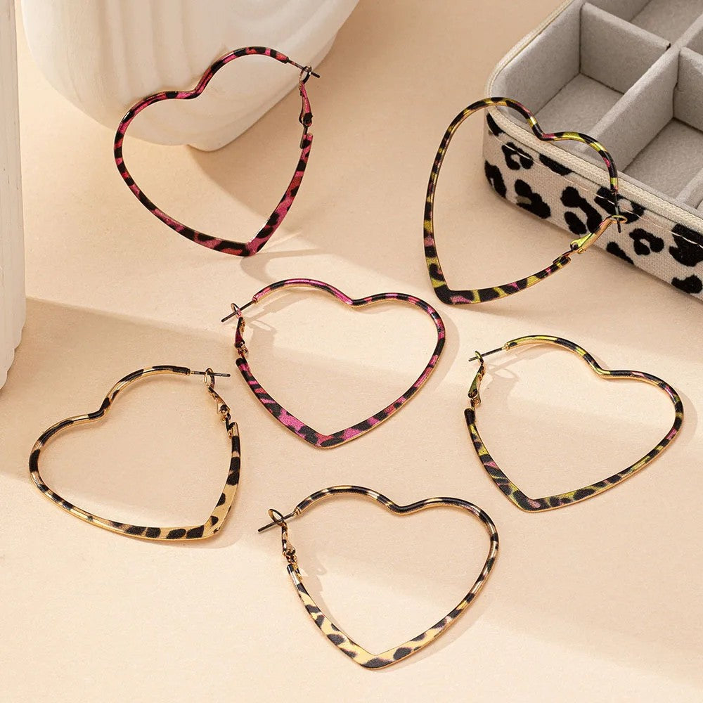 Leopard Heart Hoop Earrings