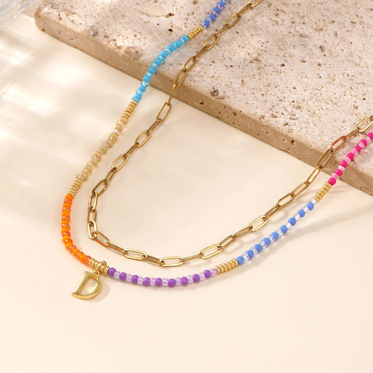 Colorful Beaded Initial Link Necklace
