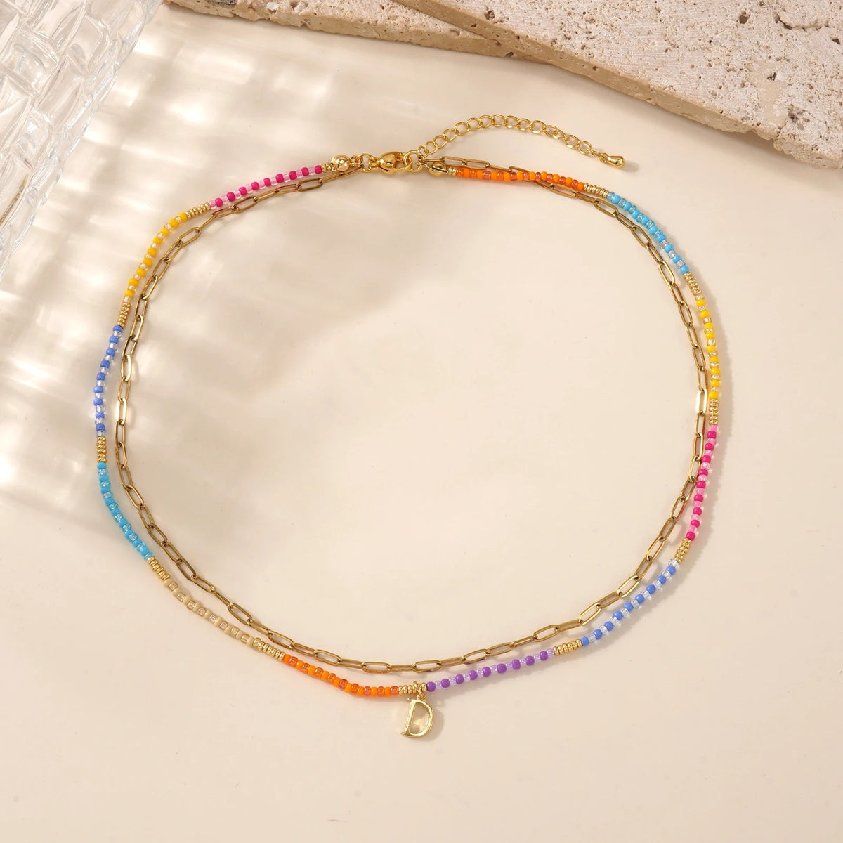 Colorful Beaded Initial Link Necklace
