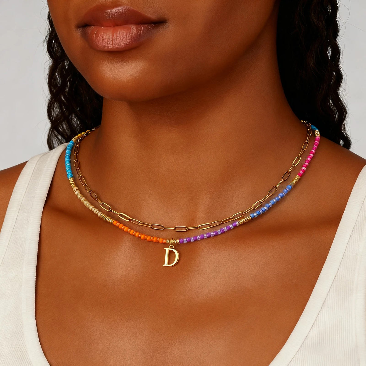 Colorful Beaded Initial Link Necklace