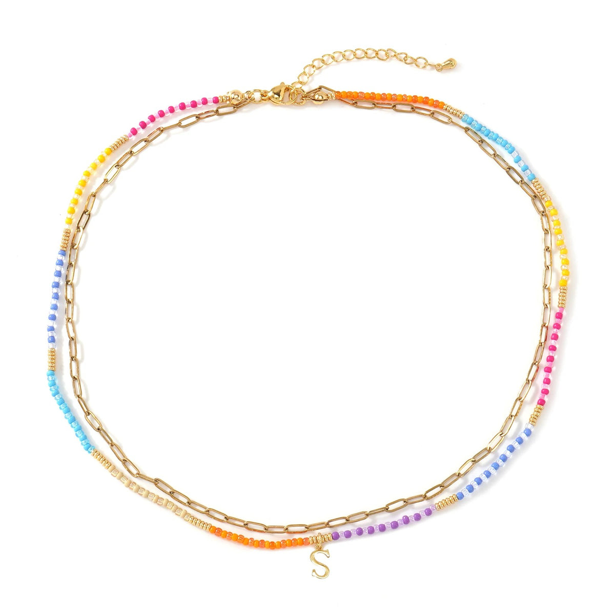 Colorful Beaded Initial Link Necklace