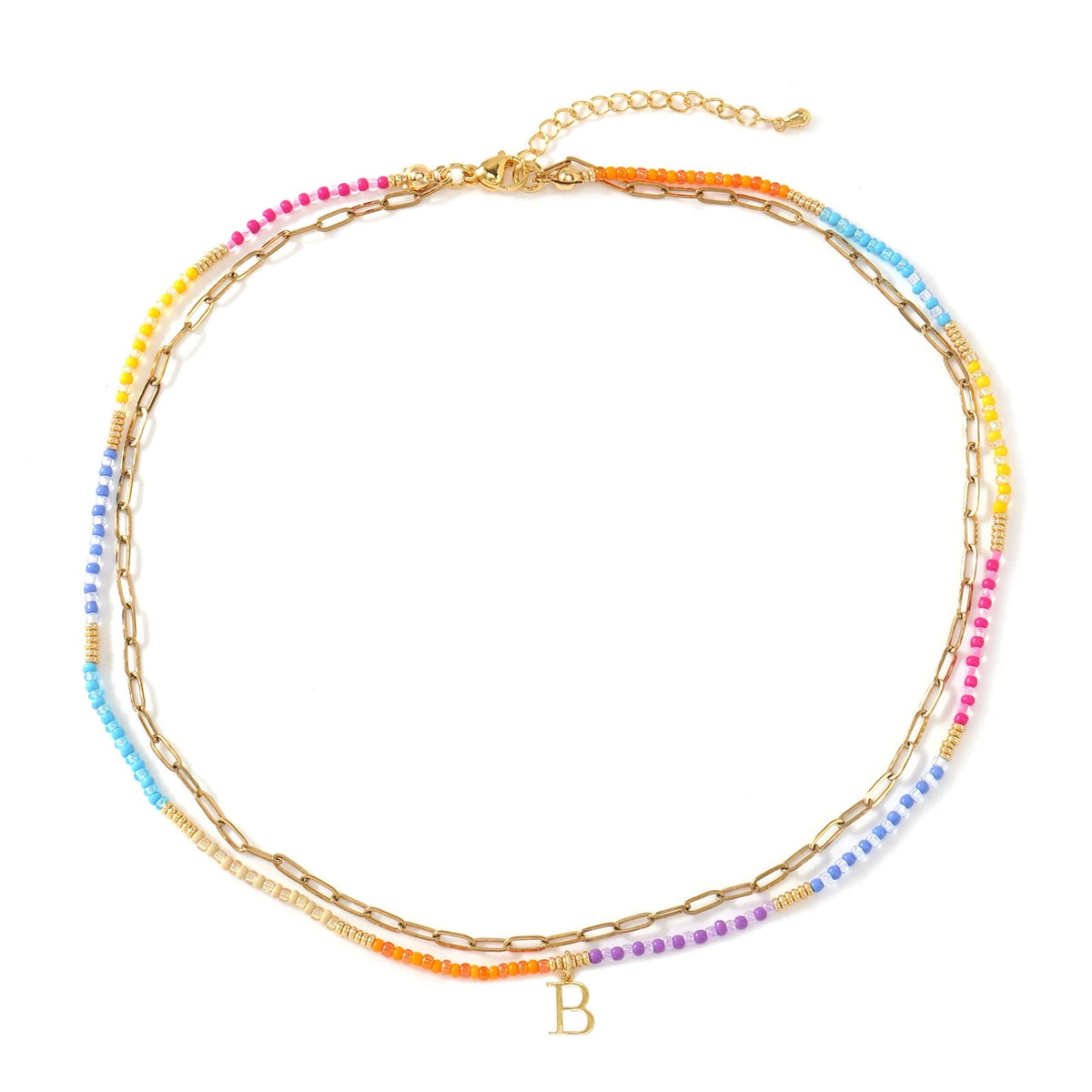 Colorful Beaded Initial Link Necklace