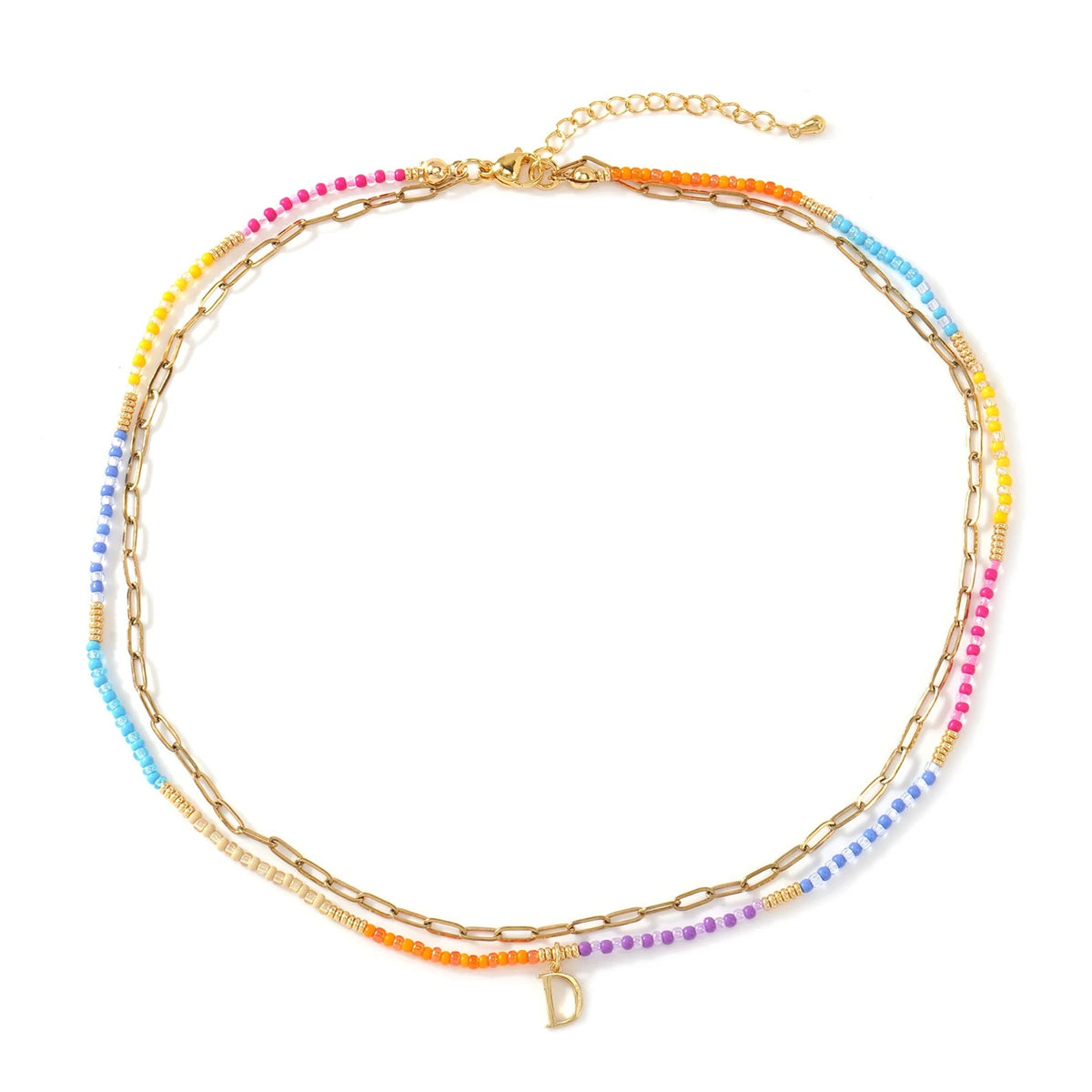 Colorful Beaded Initial Link Necklace