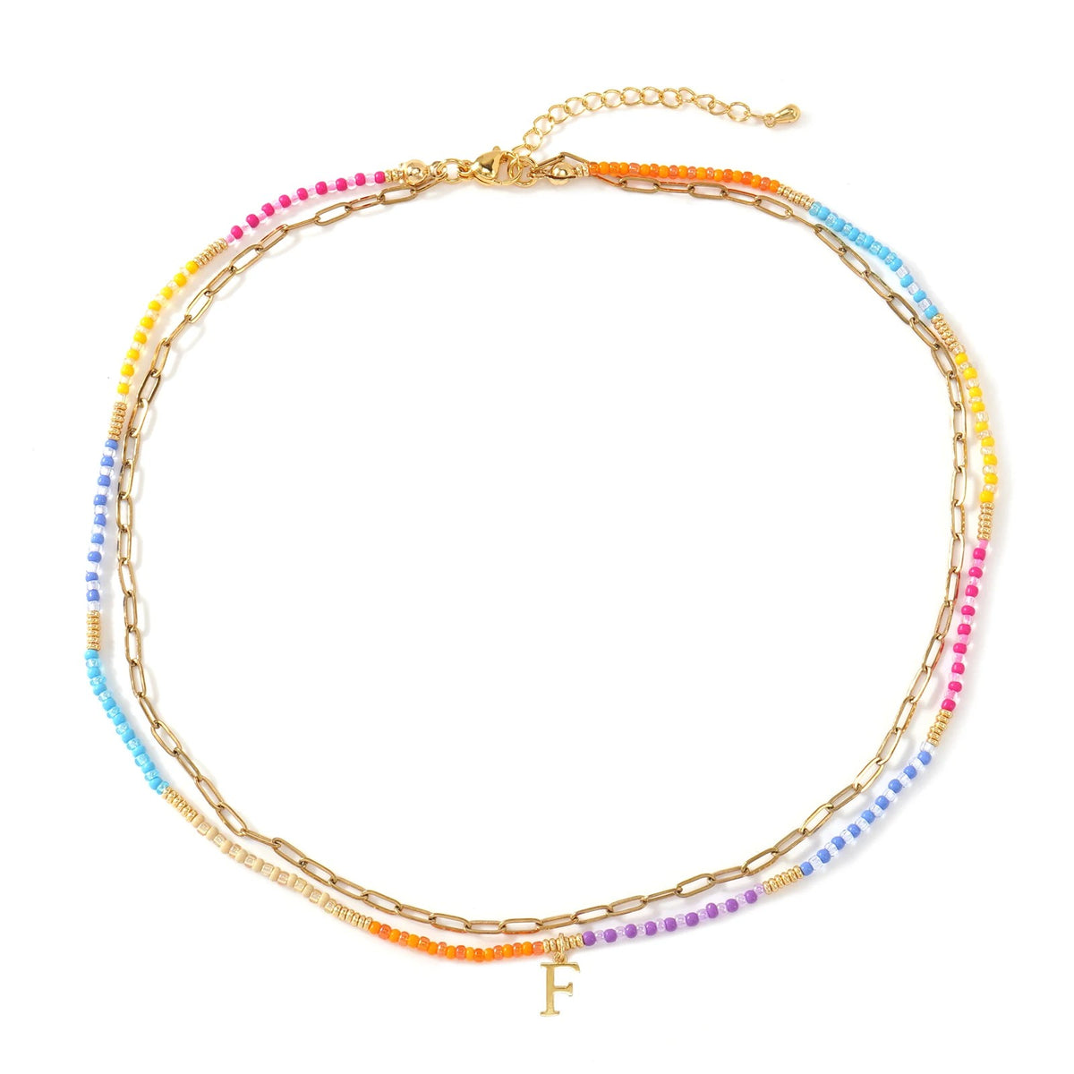 Colorful Beaded Initial Link Necklace