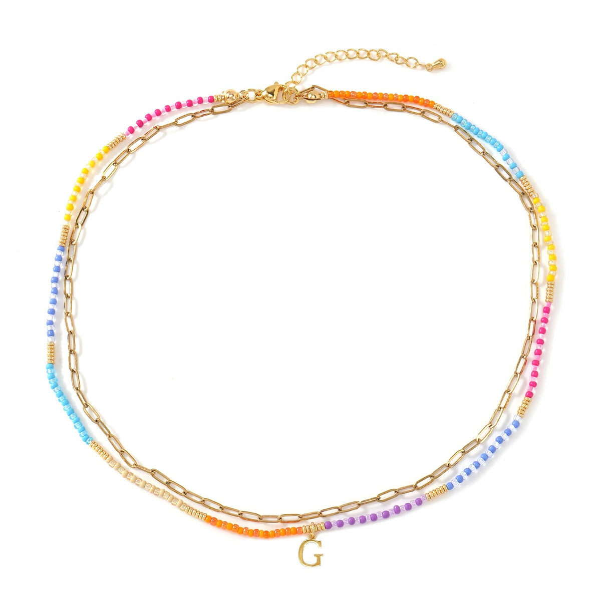 Colorful Beaded Initial Link Necklace