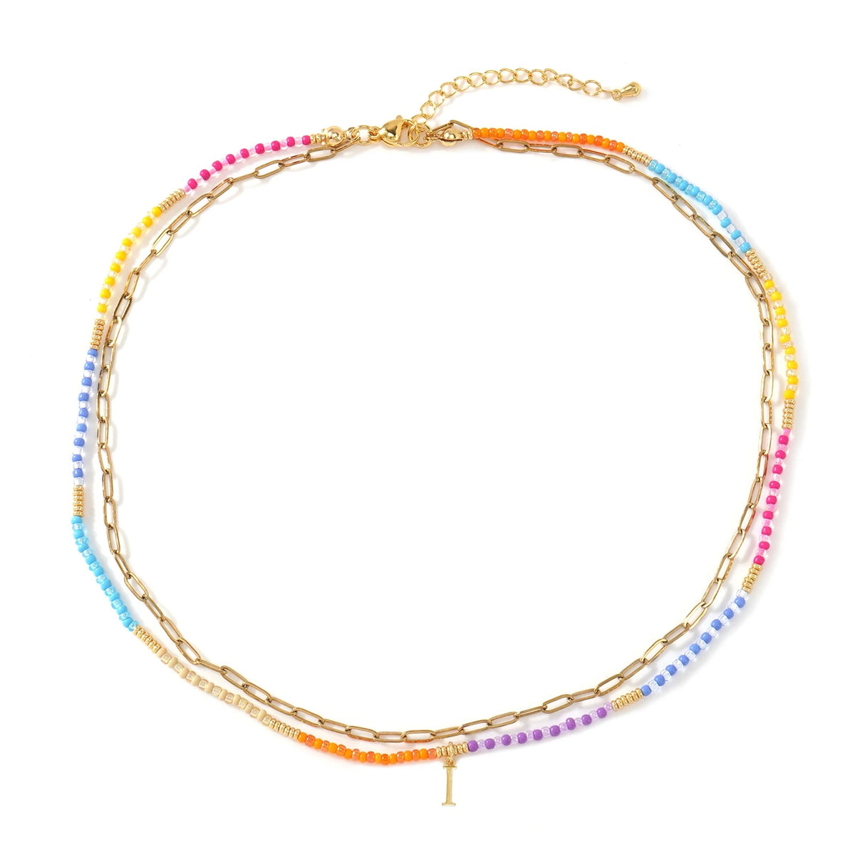 Colorful Beaded Initial Link Necklace