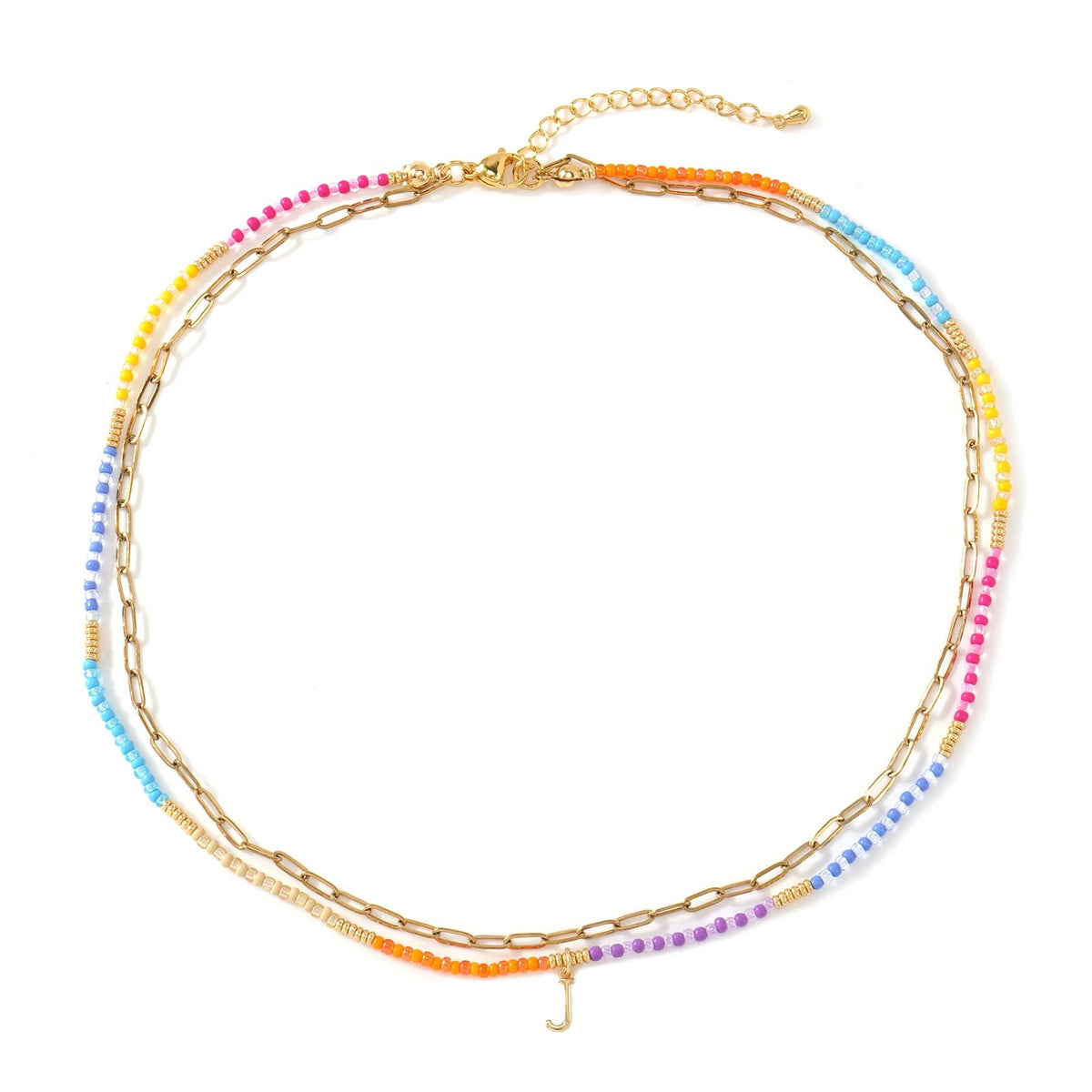 Colorful Beaded Initial Link Necklace