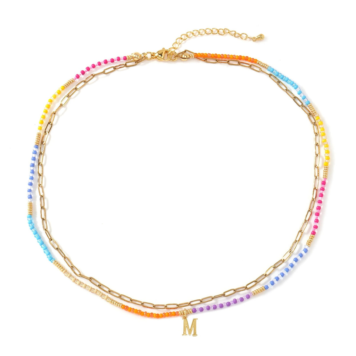 Colorful Beaded Initial Link Necklace
