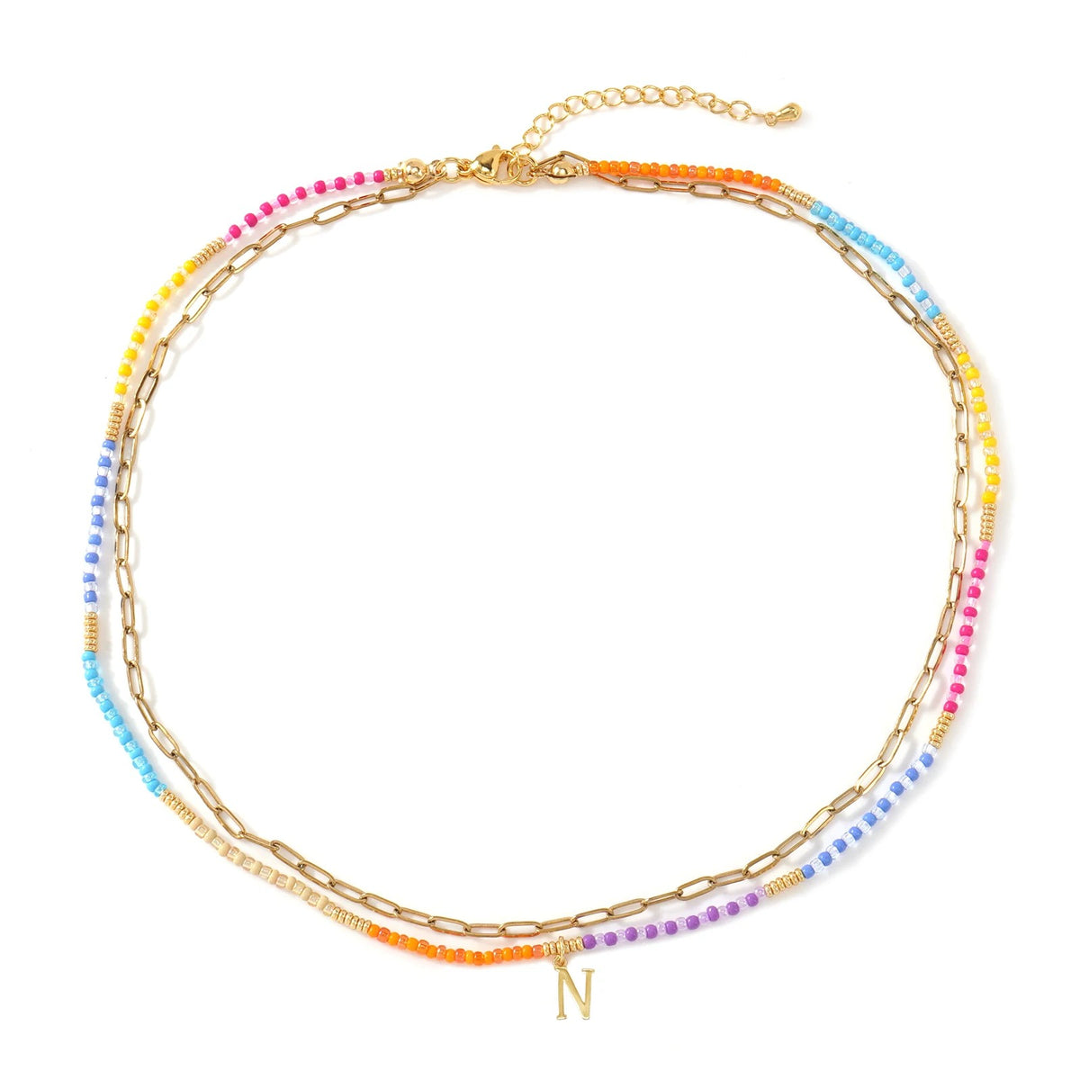 Colorful Beaded Initial Link Necklace