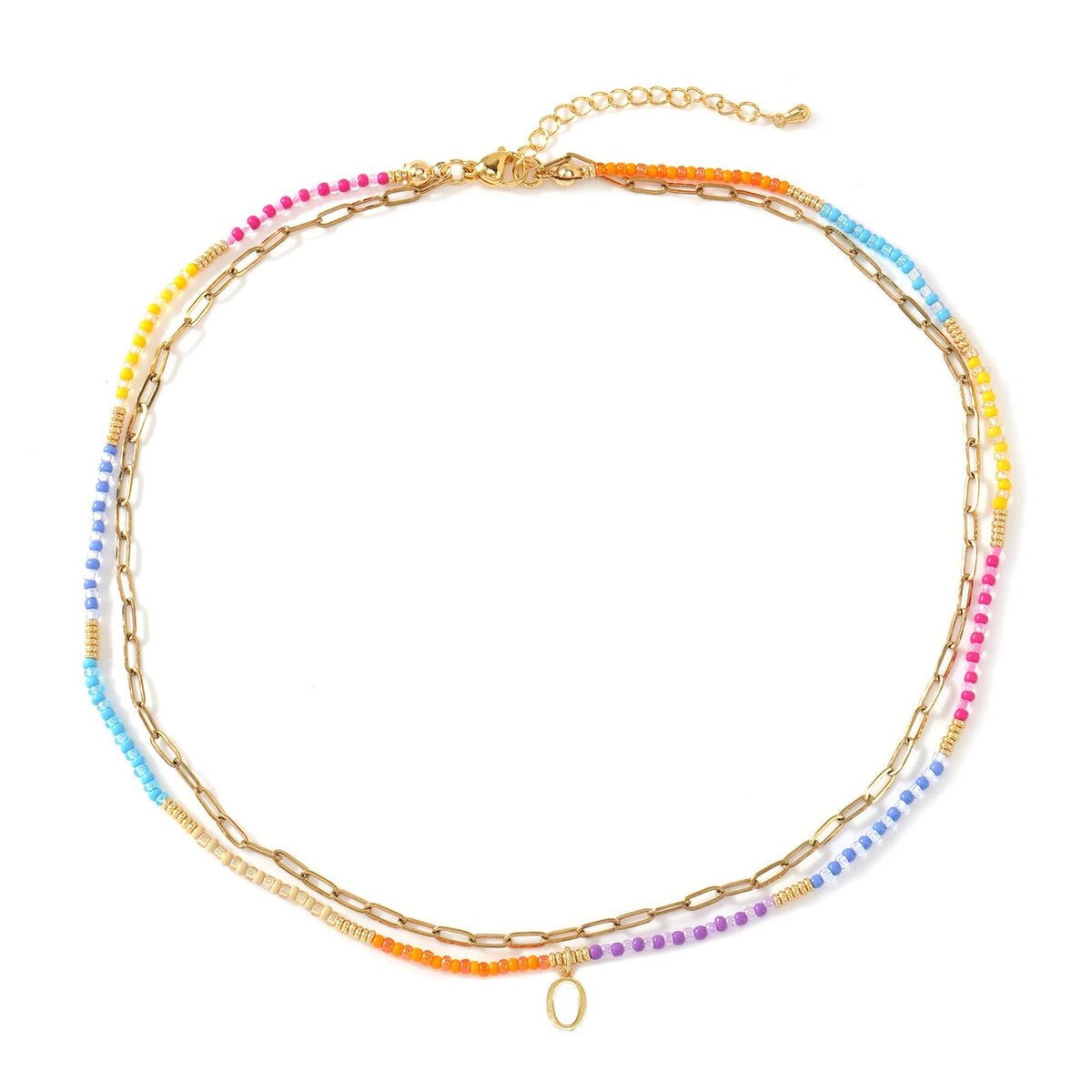 Colorful Beaded Initial Link Necklace