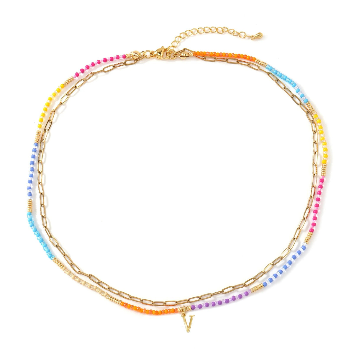 Colorful Beaded Initial Link Necklace