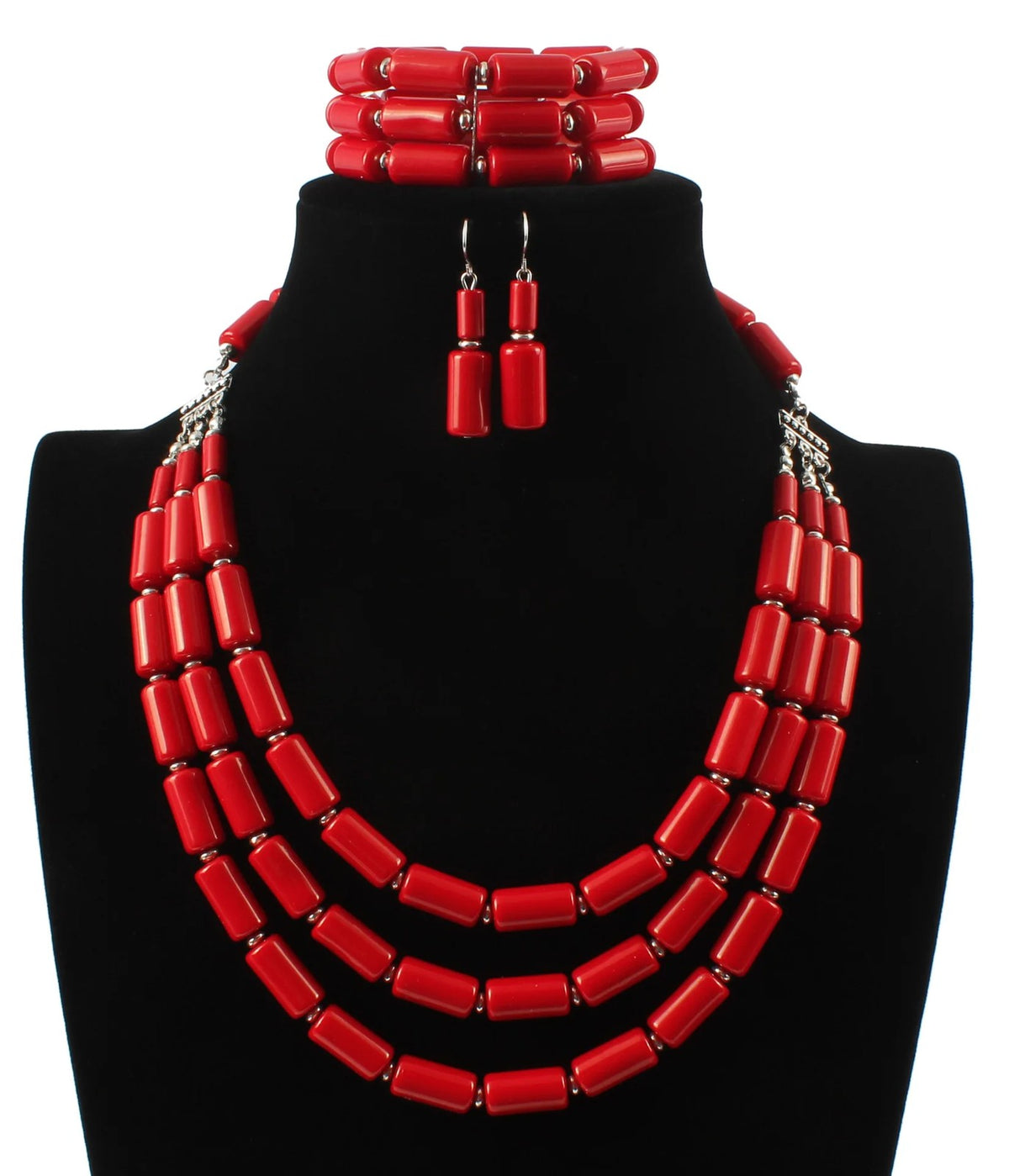 Orange Tube Bead Jewelry Set