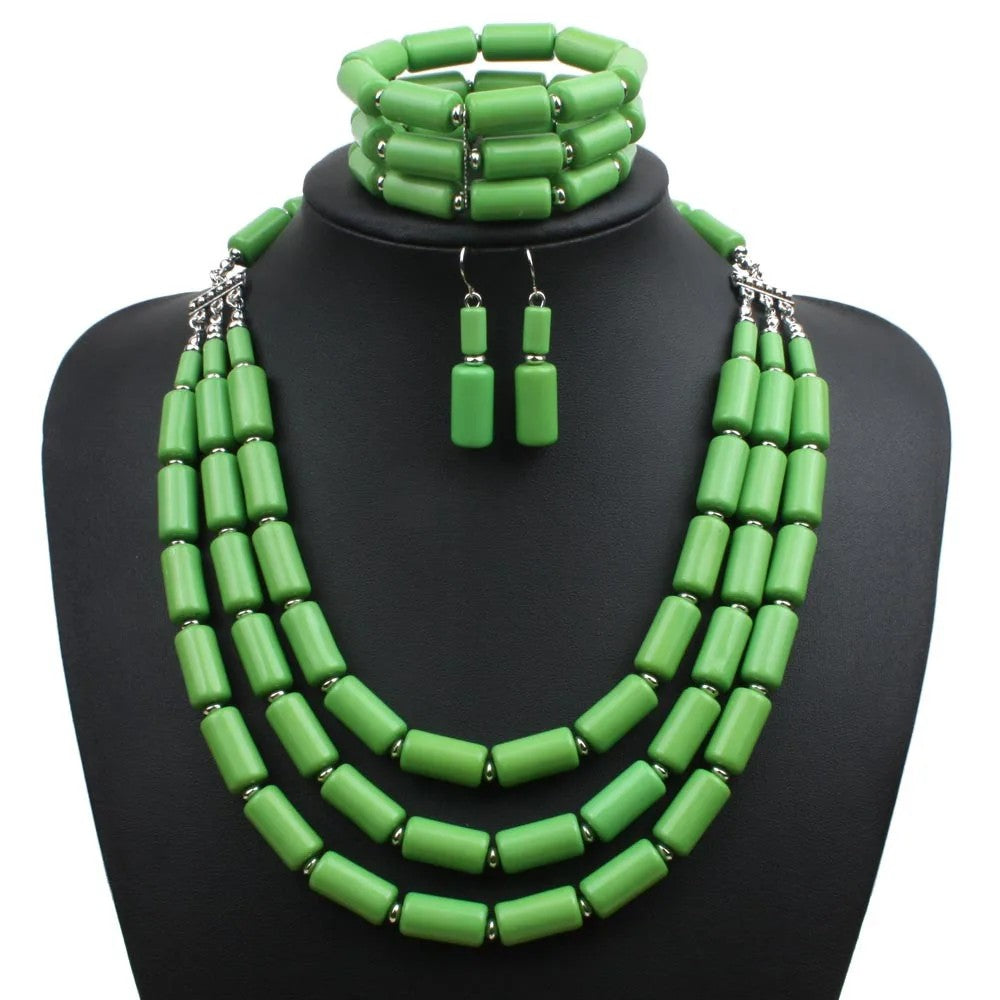 Orange Tube Bead Jewelry Set