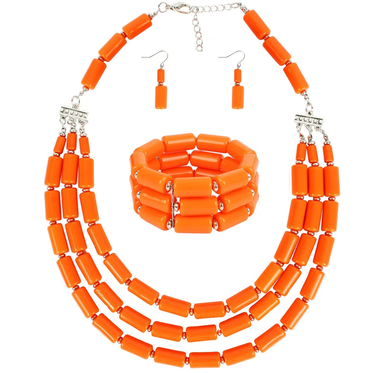 Orange Tube Bead Jewelry Set