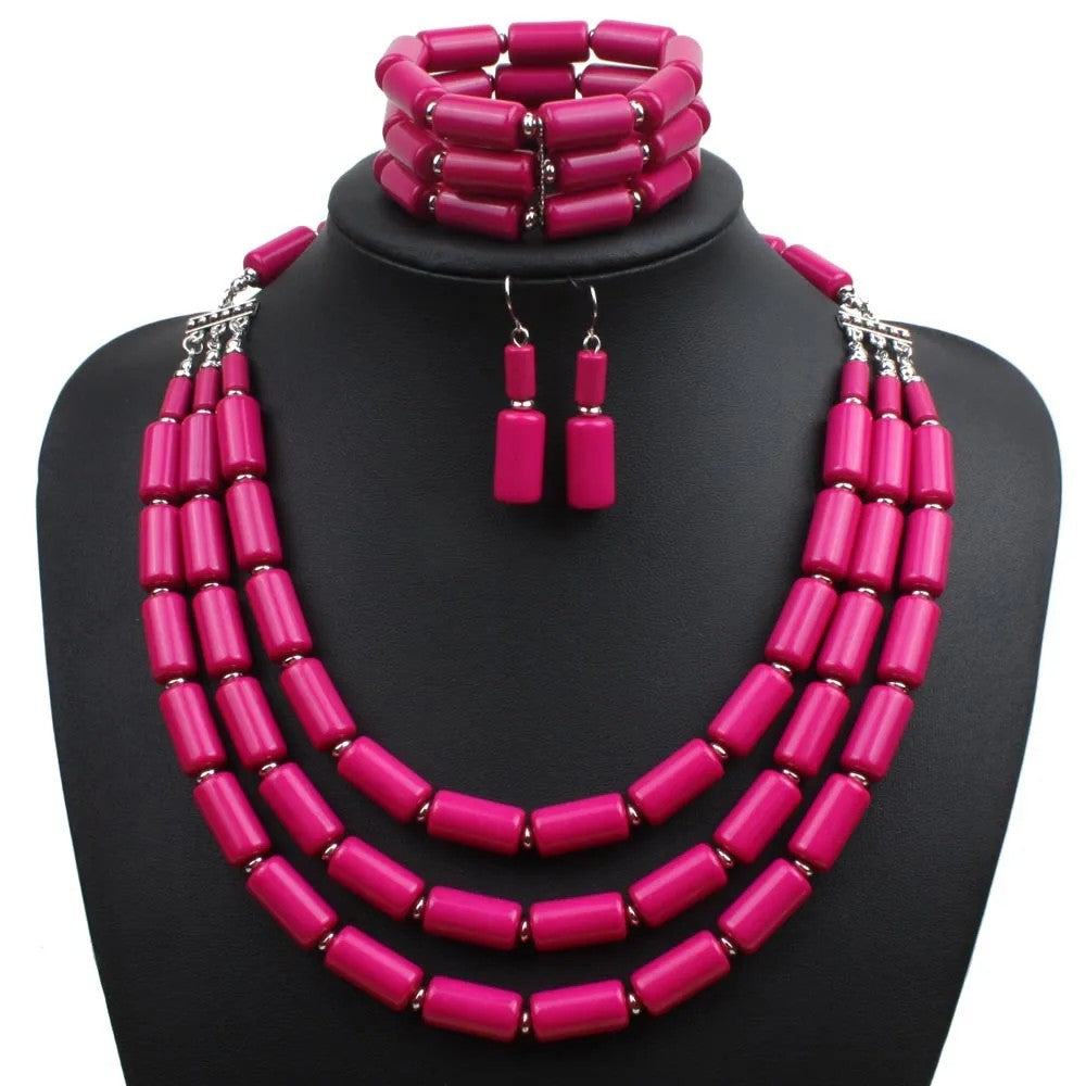 Orange Tube Bead Jewelry Set