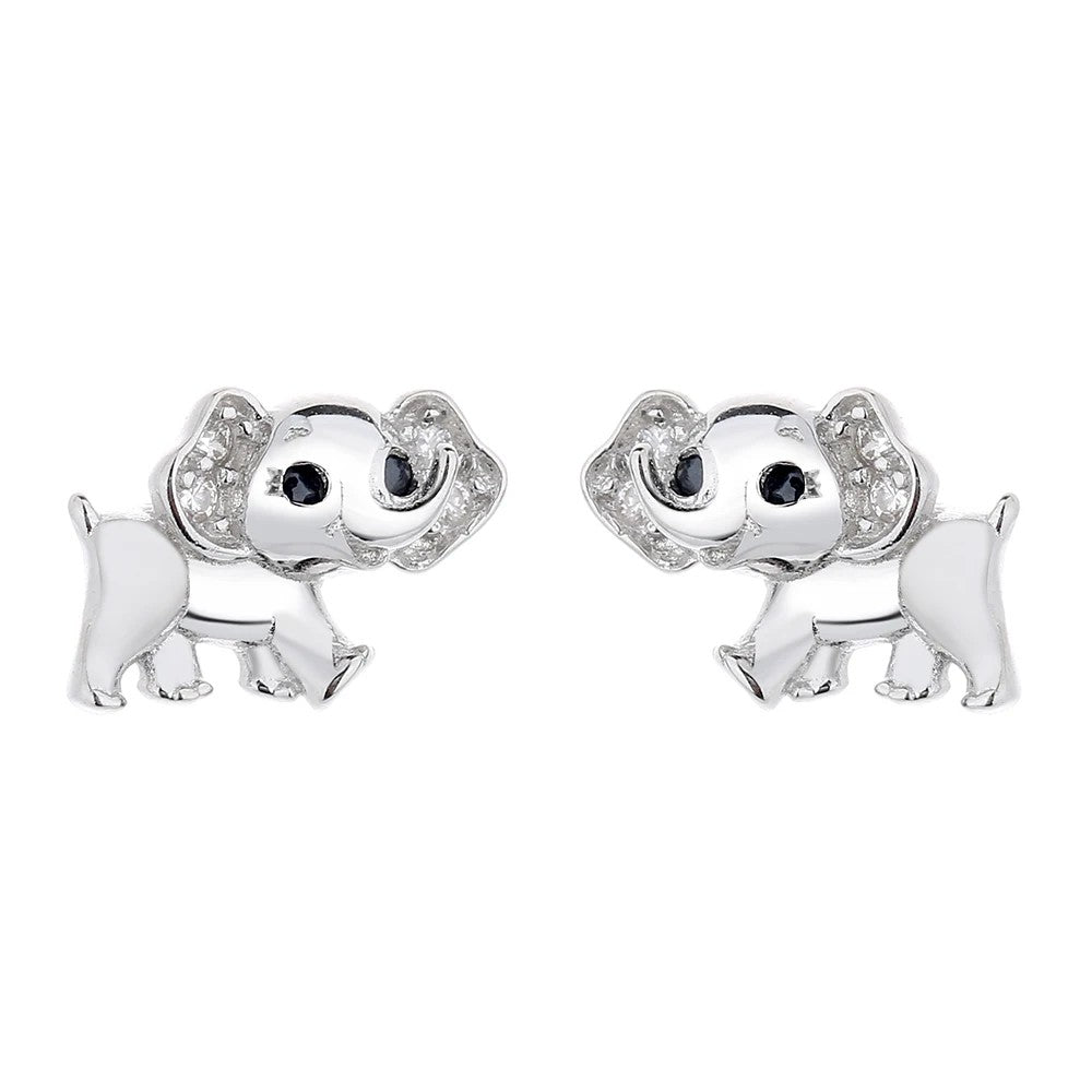 Silver Crystal Elephant Stud Earrings