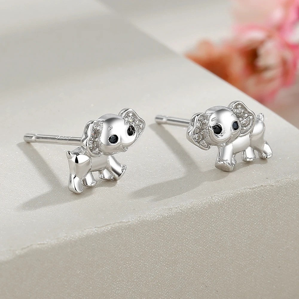 Silver Crystal Elephant Stud Earrings