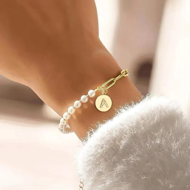 Pearl & Initial Link Bracelet