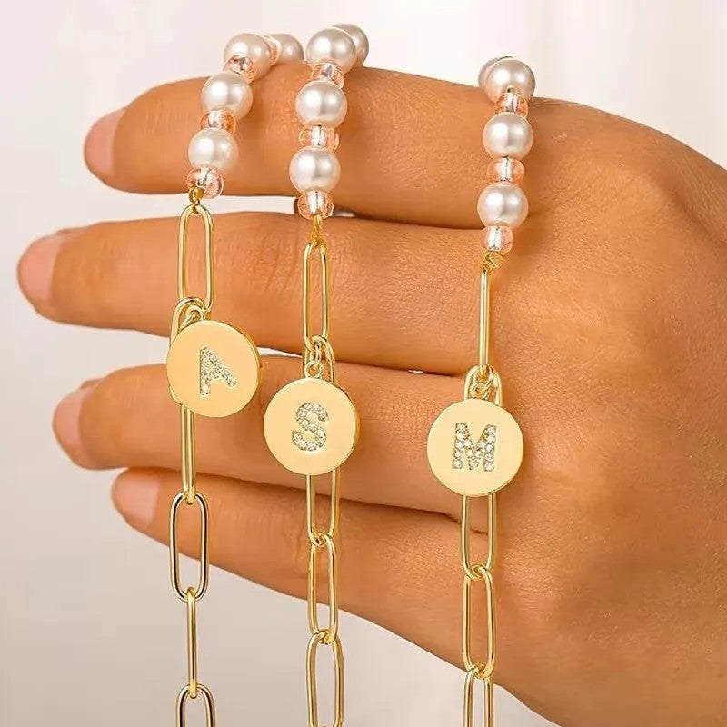 Pearl & Initial Link Bracelet