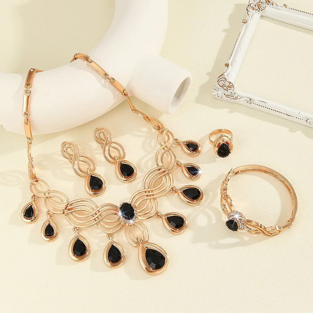 Interwoven Black Teardrop Jewelry Set