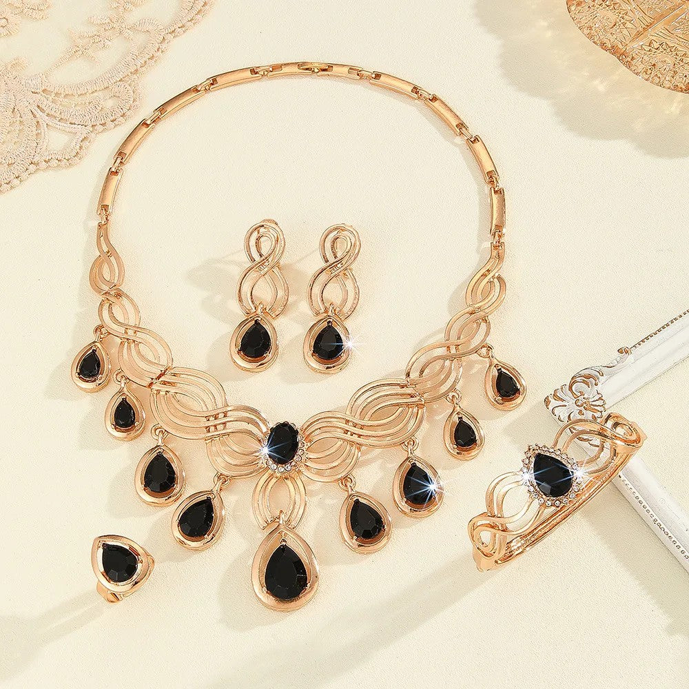 Interwoven Black Teardrop Jewelry Set