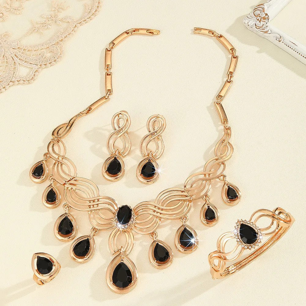 Interwoven Black Teardrop Jewelry Set