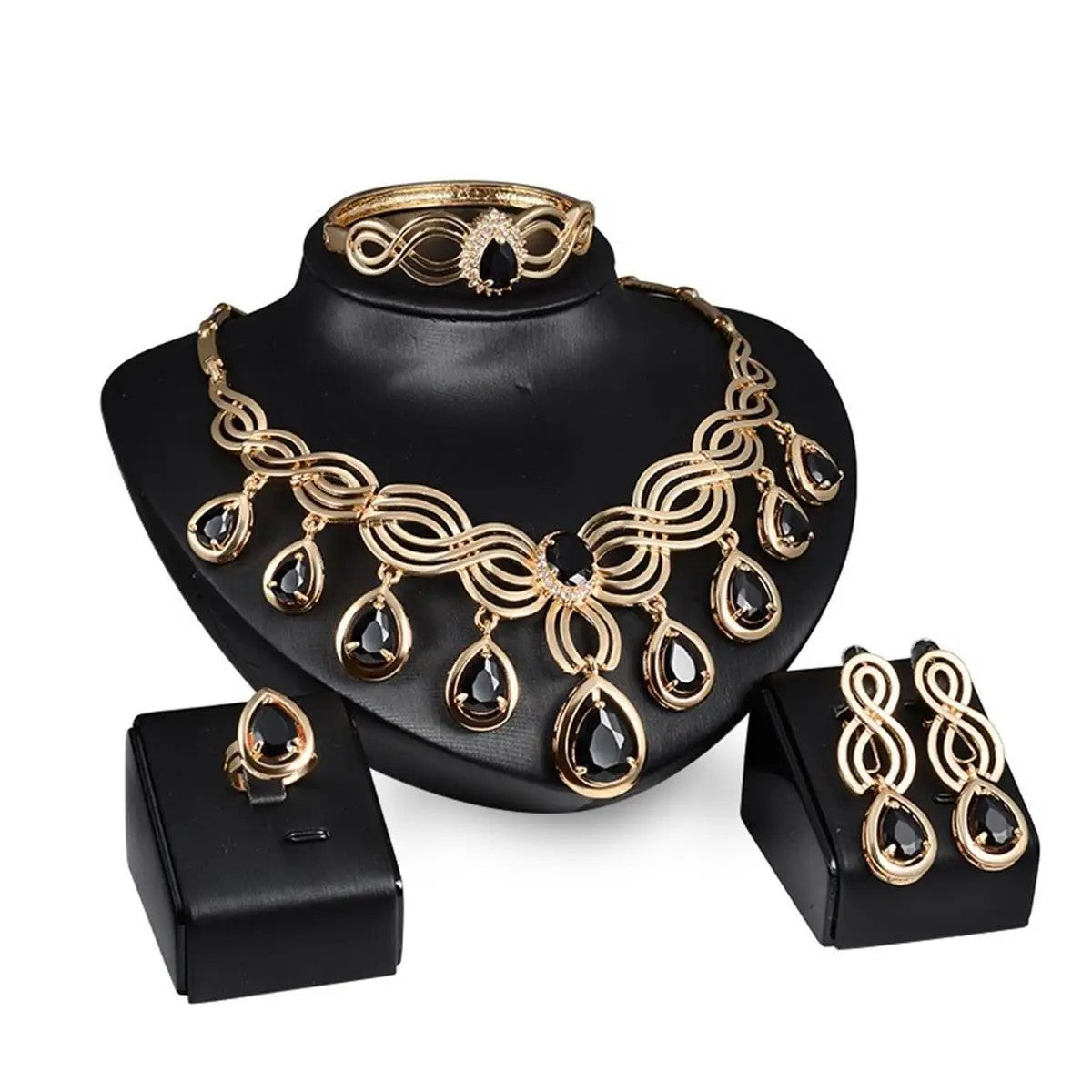 Interwoven Black Teardrop Jewelry Set