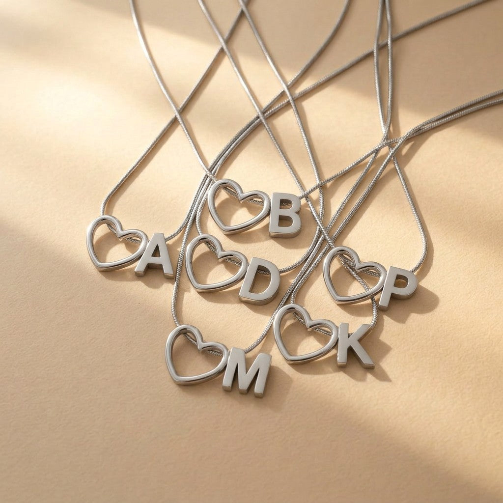 Heart Outline Initial Necklace