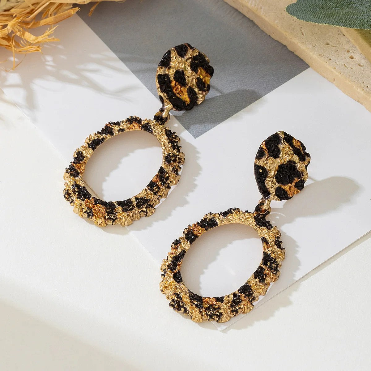 Leopard Oval Drop Earrings